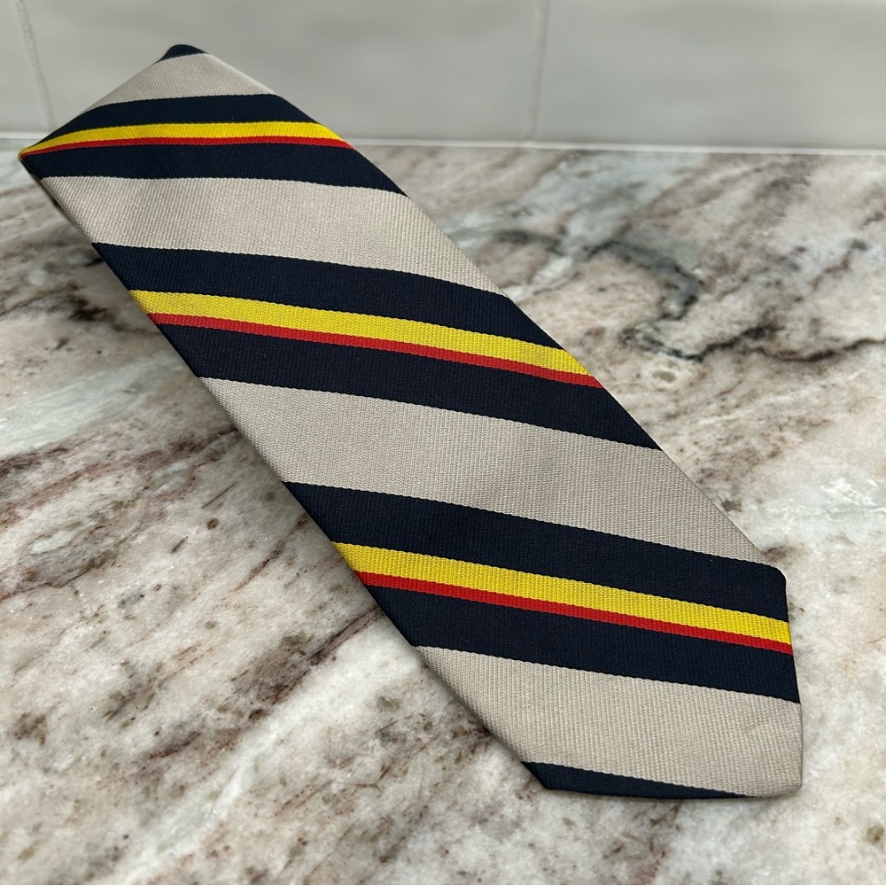 Vintage 80s Brooks Brothers Makers Men’s Repp Tie Navy Red Gray Yellow 3 1/4” W